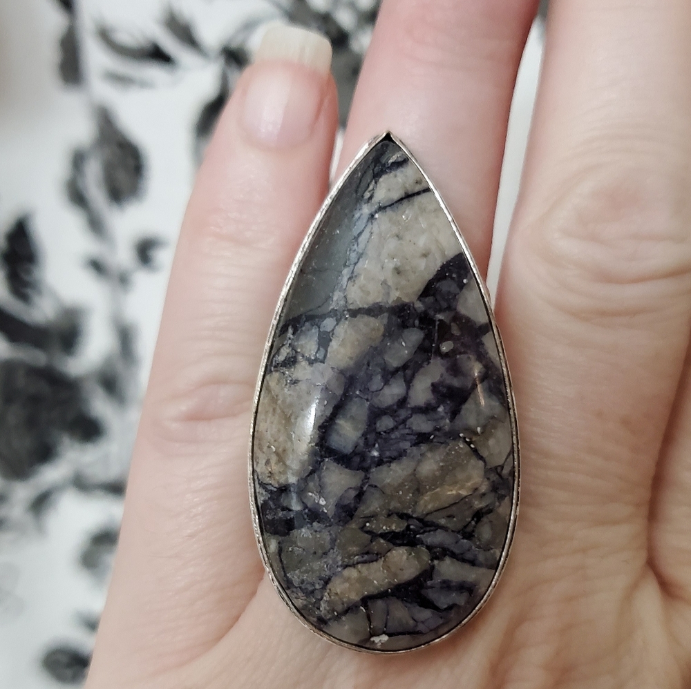 New Oversized Picasso Jasper 925 Silver Ring.